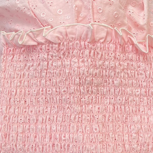 Vintage Handmade Smocked Midi Maxi Dress Lace Tomato Girl Cottagcore Barbiecore - Picture 3 of 4